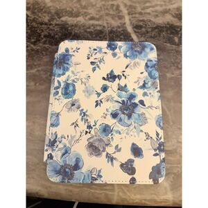 Blue Floral Kindle Paperwhite Case Cover with Hand Strap and Stand Folio